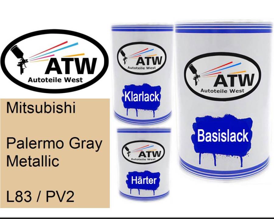 Mitsubishi, Palermo Gray Metallic, L83 / PV2: 500ml Lackdose + 500ml Klarlack + 250ml Härter - Set, von ATW Autoteile West.